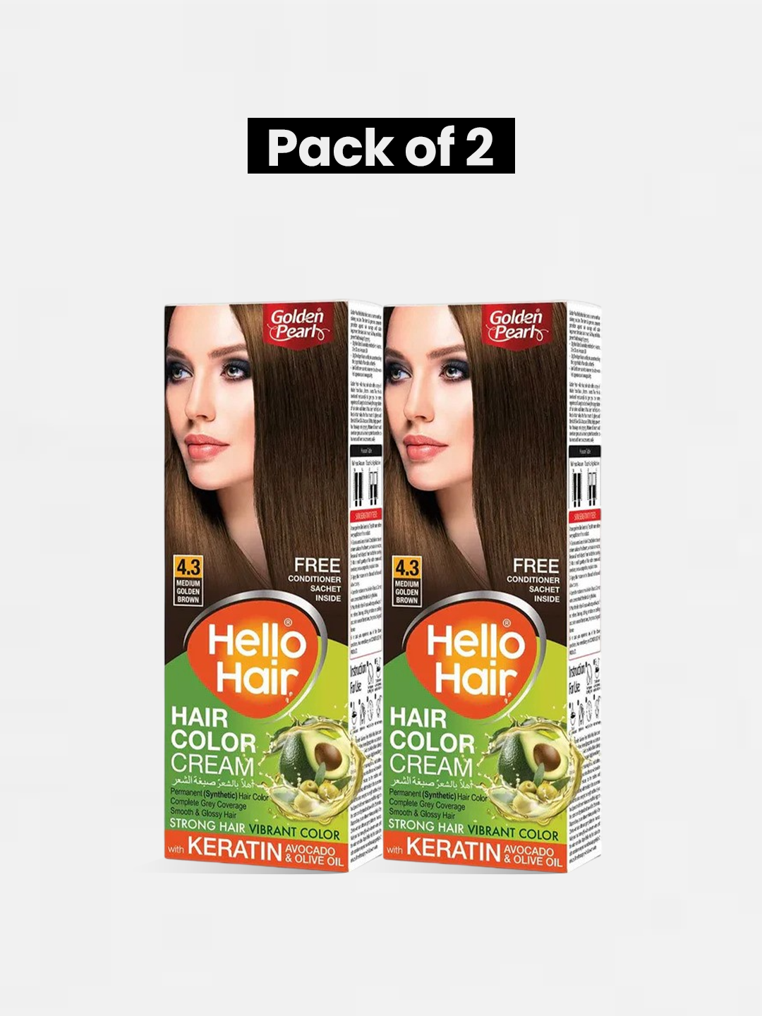 Pack of 2 Hello Hair - Hair Color Medium Golden Brown 4.3