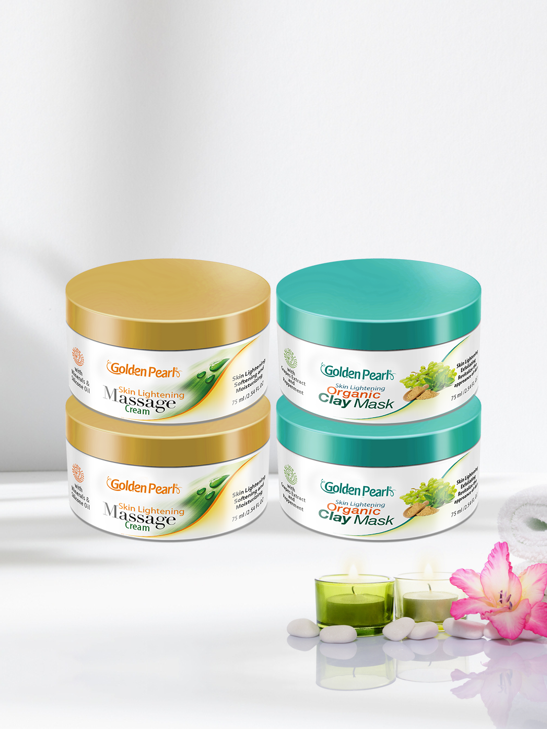 Pack of 4 ( 2 Skin Lightening Organic Clay Mask &amp; 2 Skin Lightening Massage Cream )