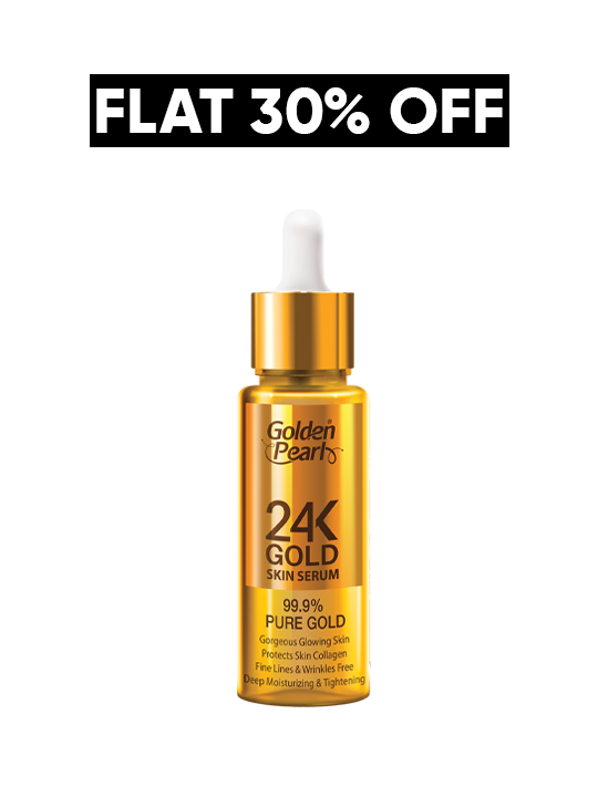 Golden Pearl 24K Gold Skin Serum bottle with a discount offer on a white background