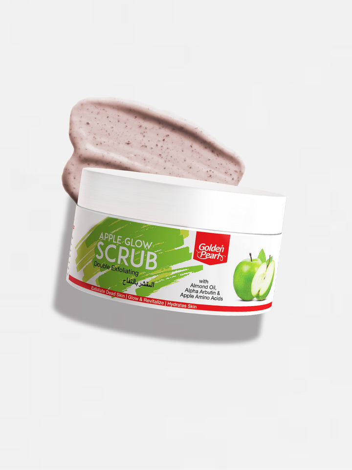 Jar of Golden Apple scrub with a swatch on a white background