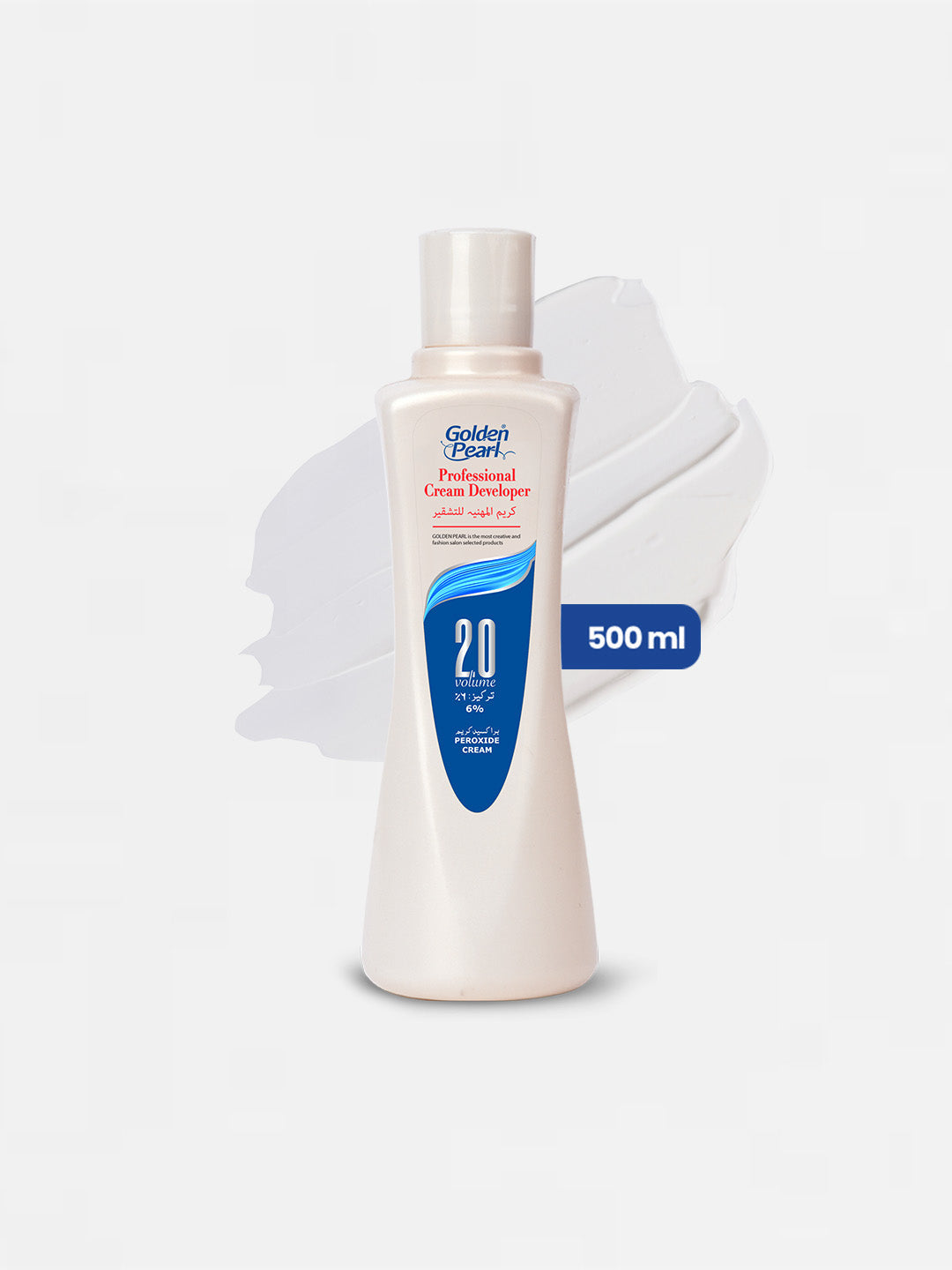 Bottle of Golden Pearl cream with a blue label on a white background