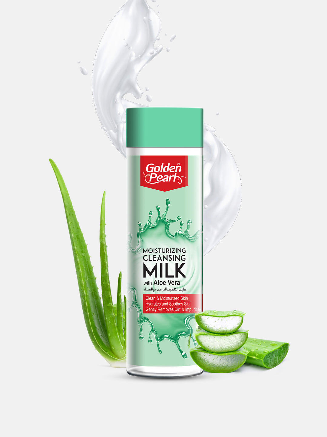 Golden Pearl Moisturizing Cleansing Milk with Aloe Vera on a white background