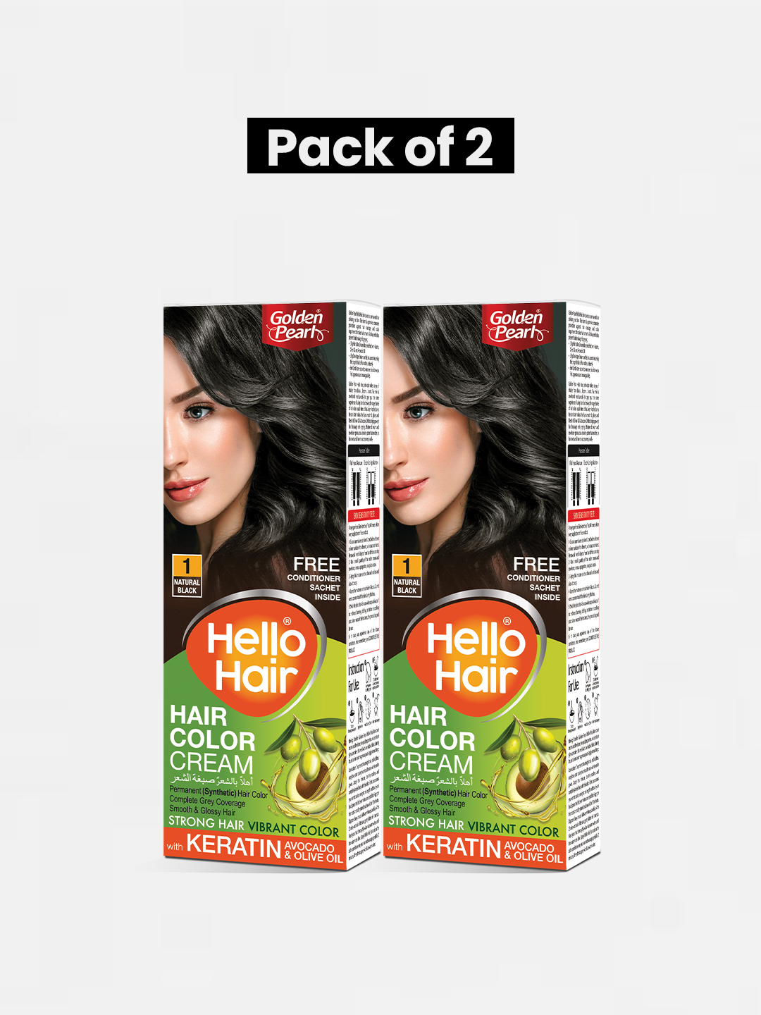 Pack of 2 Hello Hair - Hair Color Natural Black 1
