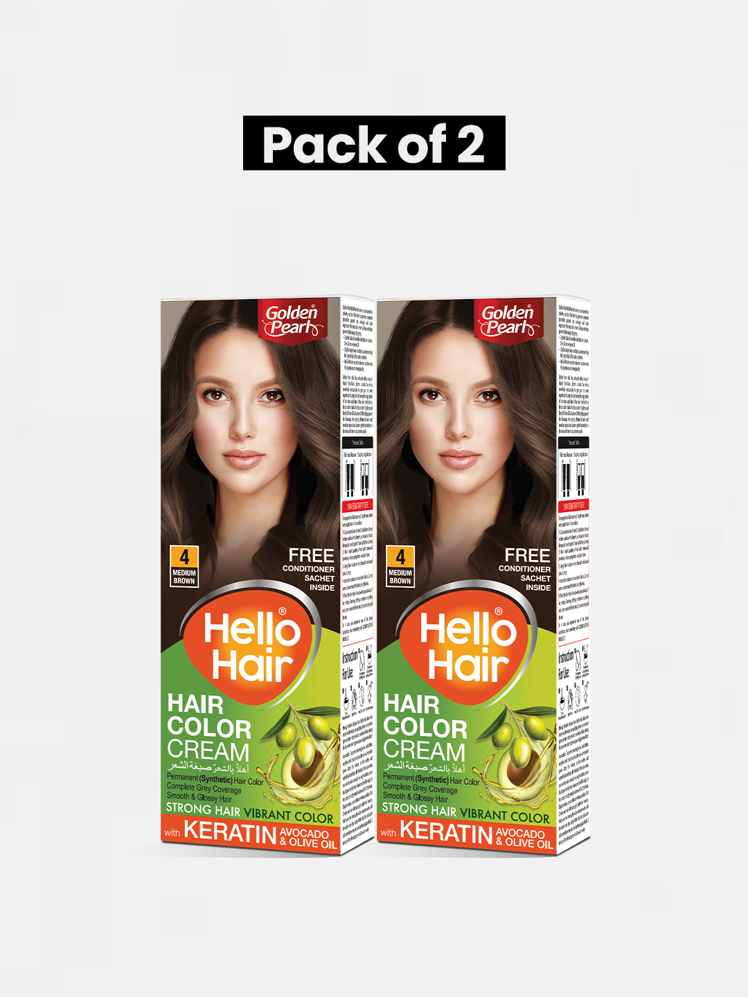 Two boxes of Hello Hair hair color cream with a woman's face on the packaging against a white background.