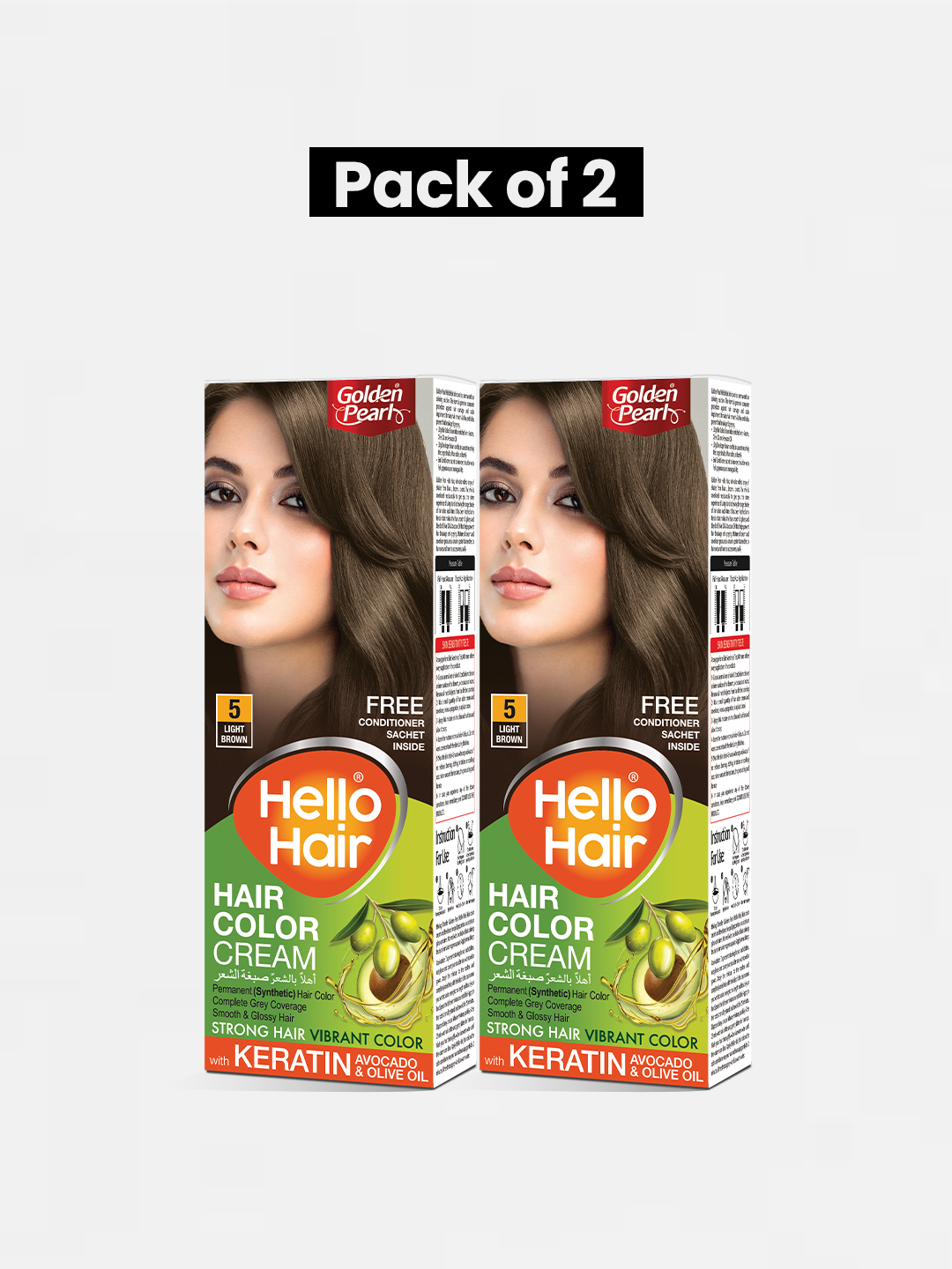 Pack of 2 Hello Hair - Hair Color Light Brown 5