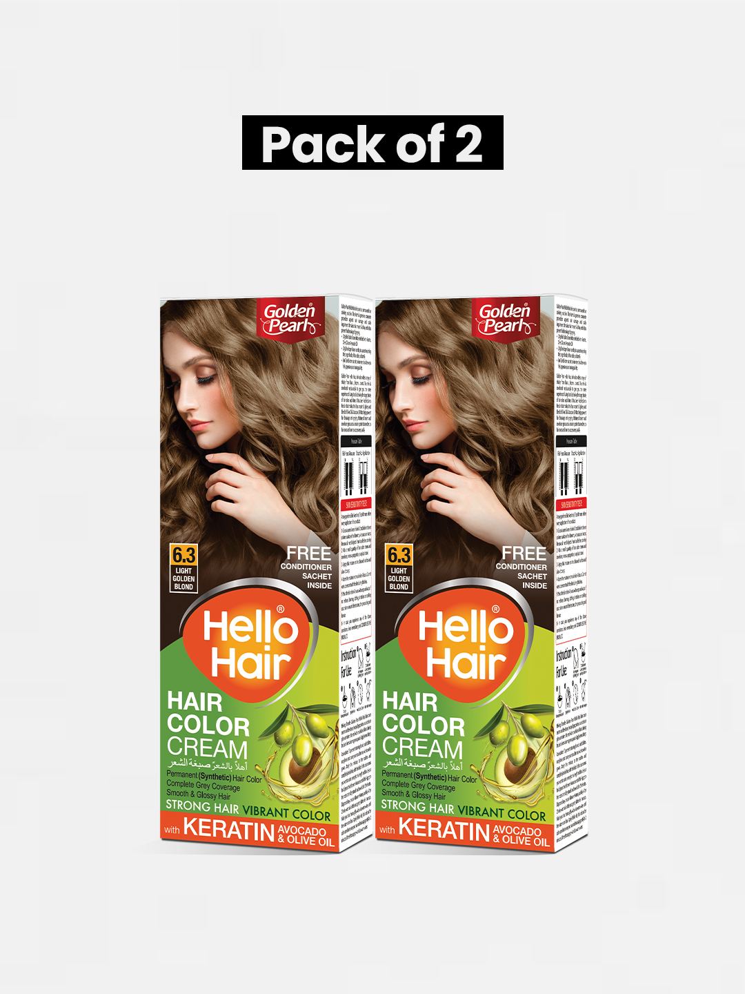 Pack of 2 Hello Hair - Hair Color Light Golden Blond 6.3