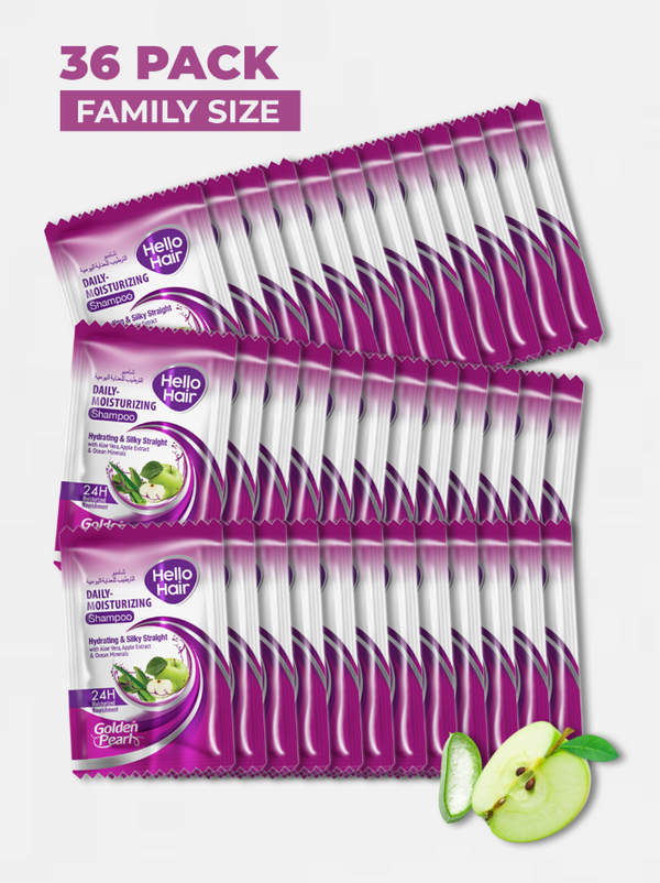 36-pack of Hello Hair hair care products with a family size label on a white background.