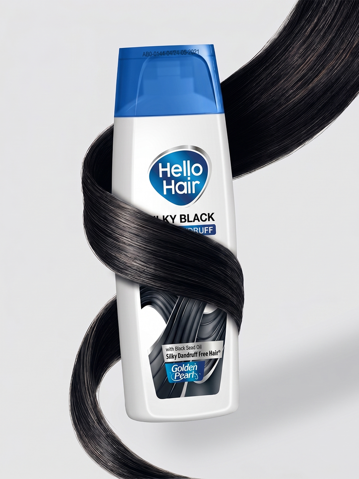 Hello Hair Silky Black Anti-Dandruff Shampoo with Black Seed Oil – For Silky, Shiny &amp; Flake-Free Hair