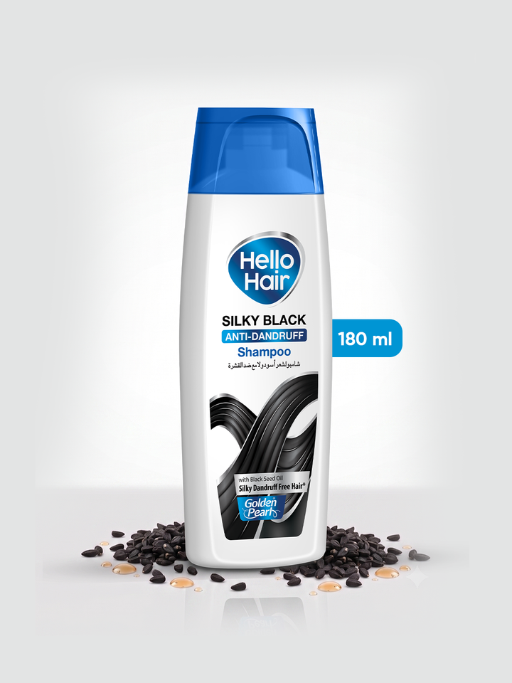 Hello Hair Silky Black Anti-Dandruff Shampoo with Black Seed Oil – For Silky, Shiny &amp; Flake-Free Hair