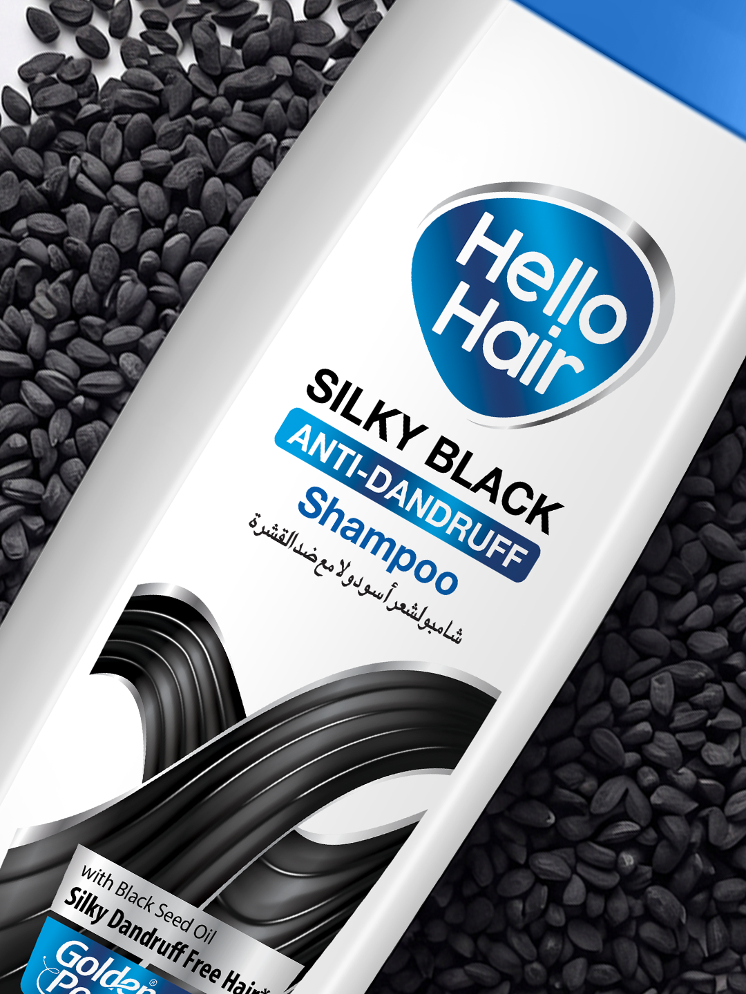 Hello Hair Silky Black Anti-Dandruff Shampoo with Black Seed Oil – For Silky, Shiny &amp; Flake-Free Hair