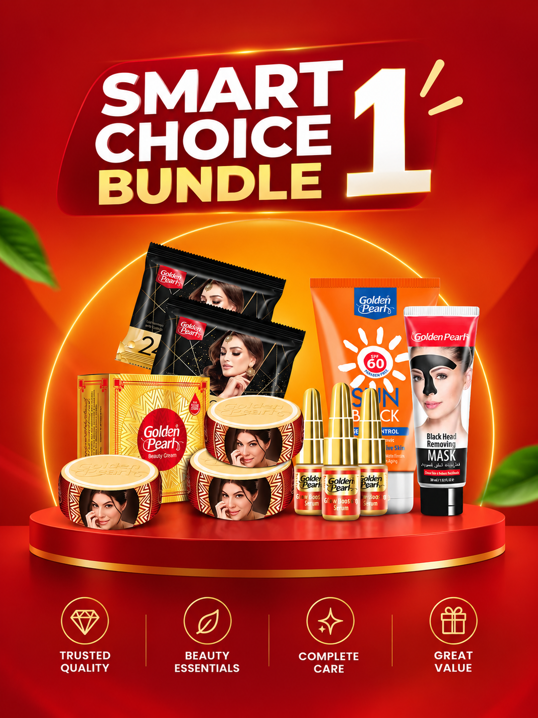 Promotional image of a 'Smart Choice Bundle' with various products on an orange background.