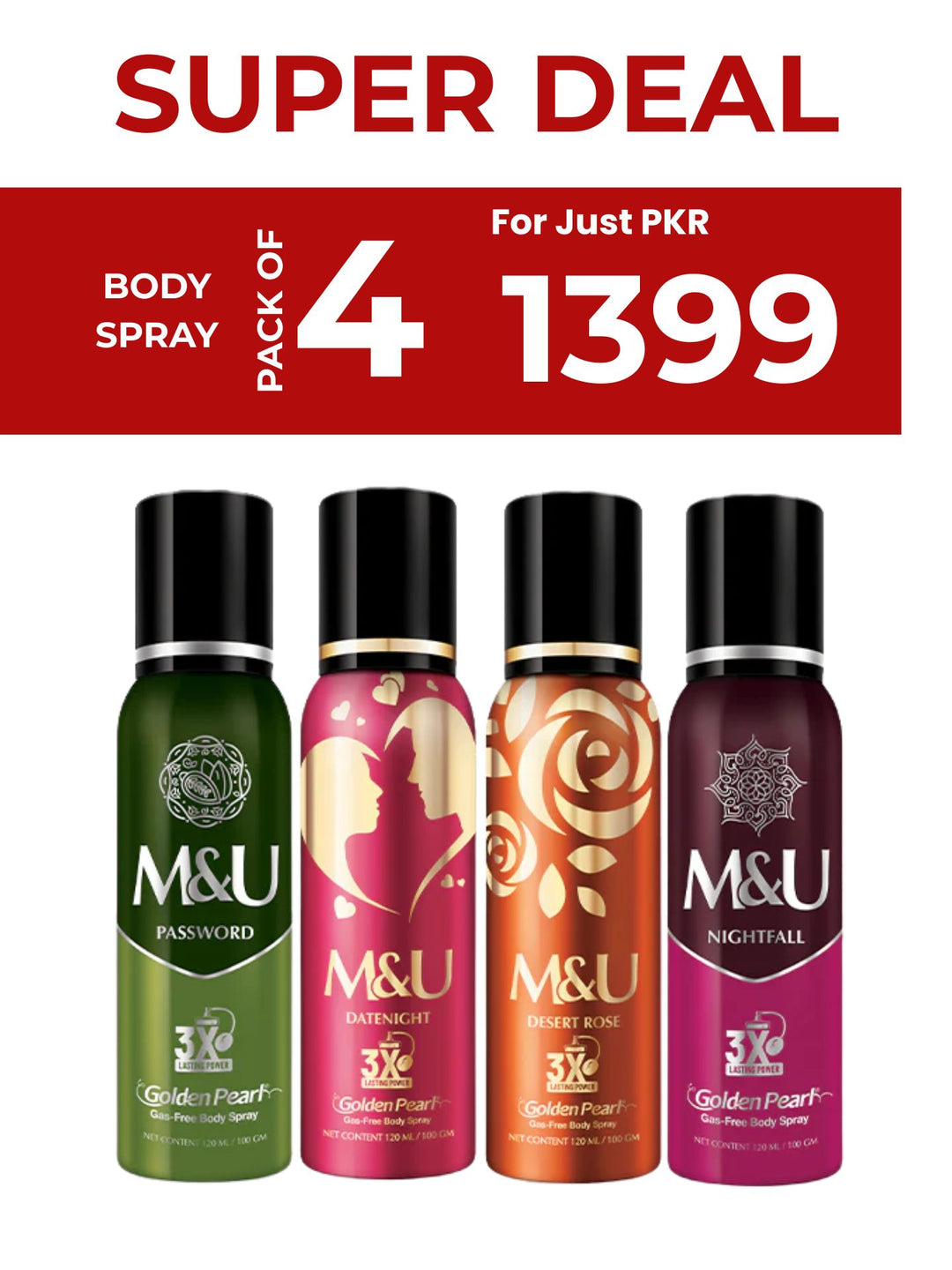 Signature Night Gas-Free Body Spray Bundle – Datenight, Nightfall, Desert Rose &amp; Password