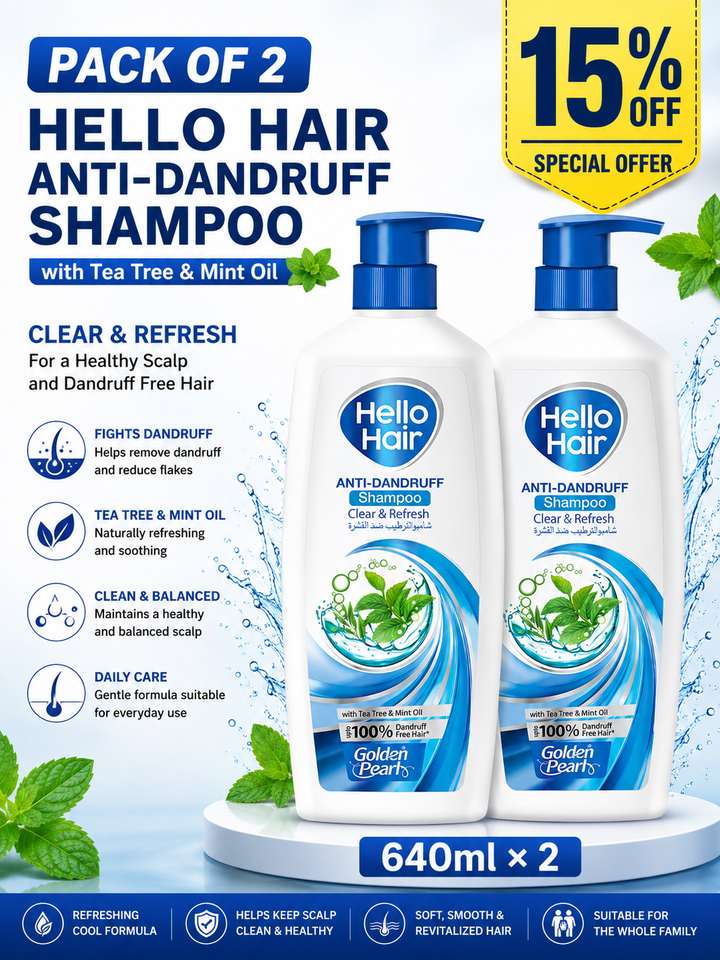 Pack of 2 Hello Hair - Dandruff Control Shampoo