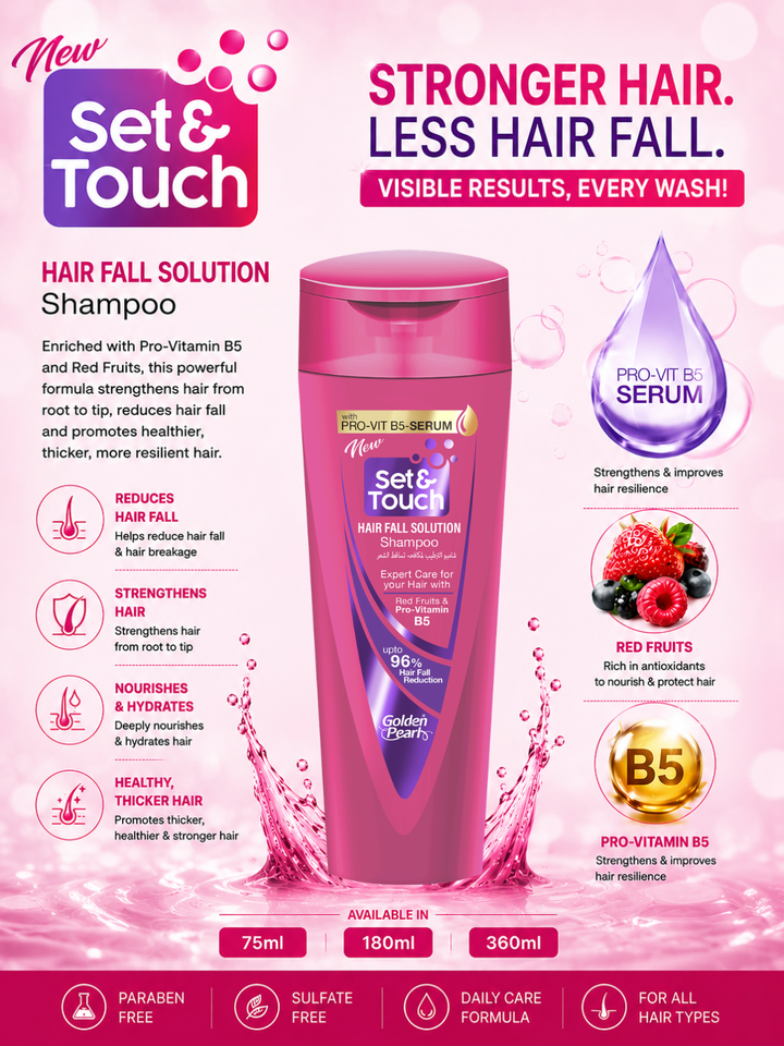 stronger hair, less hair fall, set &amp; touch hair fall solution shampoo (anti hair fall), information